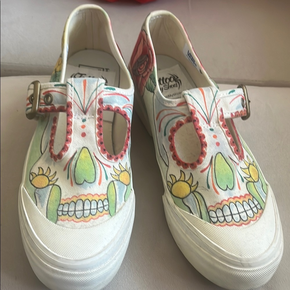 Vans Sneakers with Skull and Floral Design
